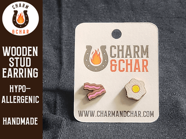 Perfect Match Wood Stud Earrings - Bacon and Eggs - Food Fashion Earring